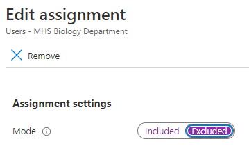 Image shows the option to toggle between include and exclude for the assignment.